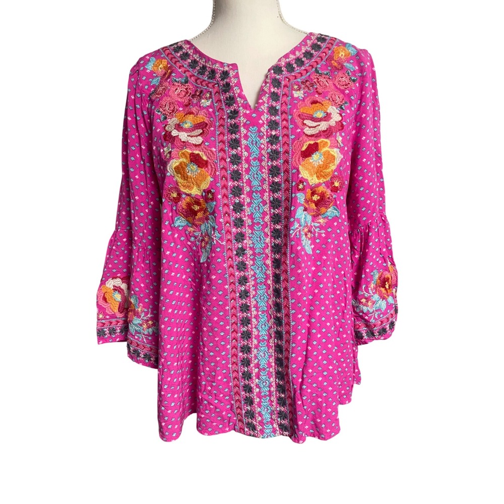 Savanna Jane Pink Embroidered Boho Shirt Women's Large